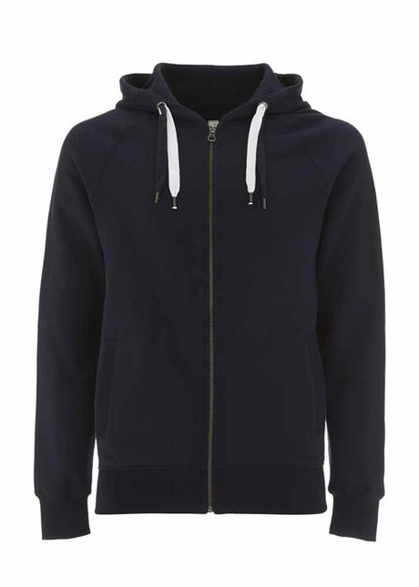 Unisex organic cotton zip-up raglan sleeve hoodie