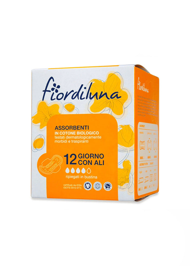 Assorbenti giorno con ali Fiordiluna in cotone bio 12 pz