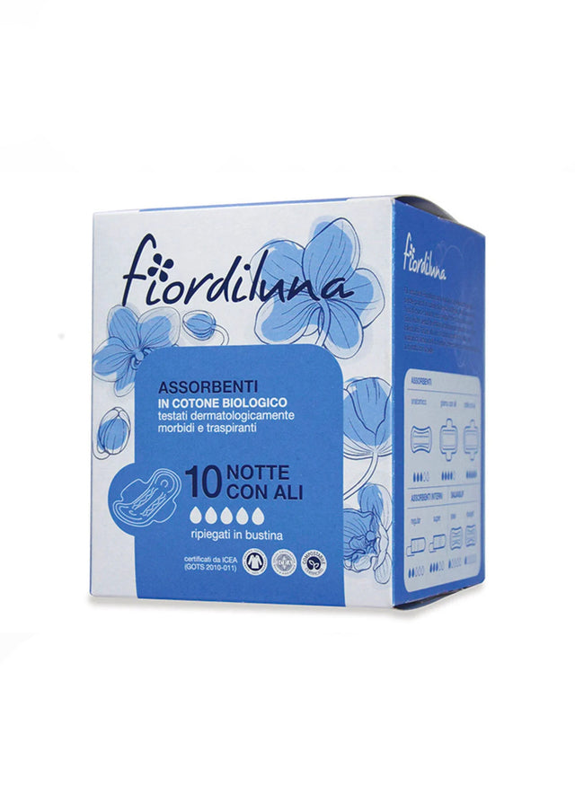 Assorbenti notte con ali Fiordiluna in cotone bio 10 pz