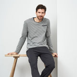 Men's gray striped V-neck organic cotton pajamas