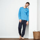 Organic cotton V-neck light blue striped men's pajamas