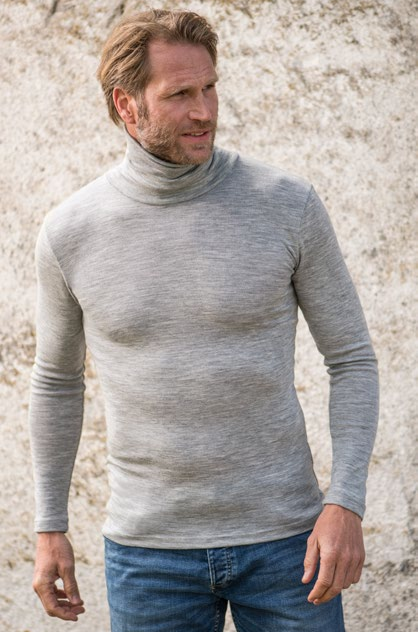 Men's turtleneck sweater in GRAY organic wool and silk