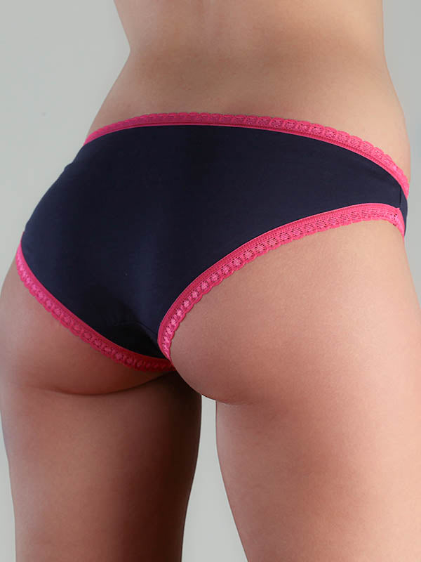 Slip Tanga bicolore con pizzo in cotone biologico