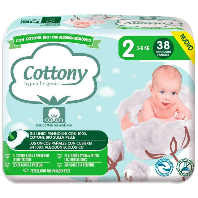 Cottony diapers with organic cotton - 2 Mini 3/6 kg 38 pieces