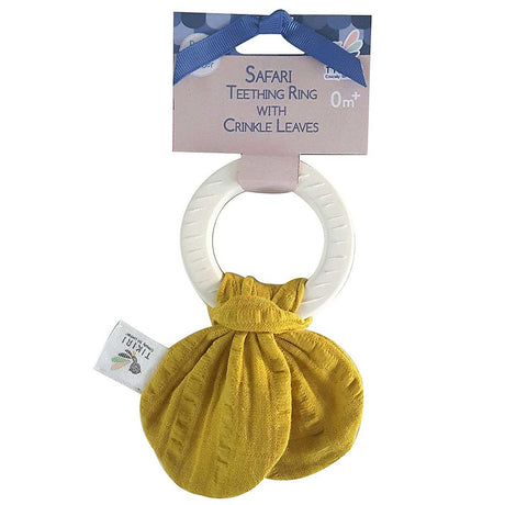 Multi-sensory ring teether in rubber and organic cotton