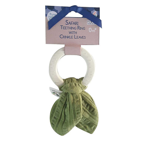 Multi-sensory ring teether in rubber and organic cotton