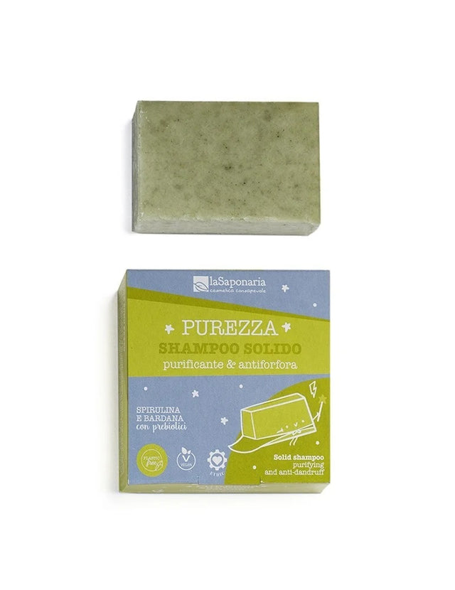 Purifying and anti-dandruff solid shampoo with prebiotic