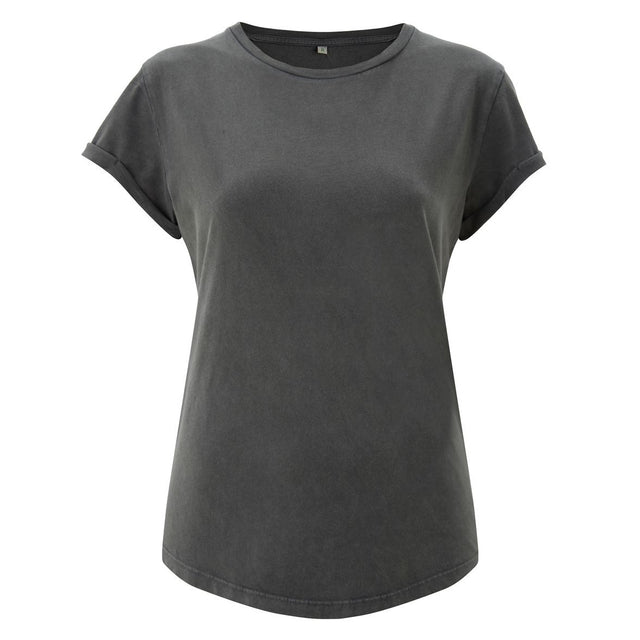 Stone Washed women's rolled-sleeved shirt in organic cotton