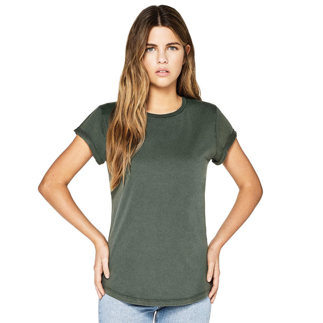 Stone Washed women's rolled-sleeved shirt in organic cotton