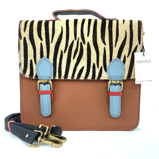 Animal print messenger bag in fair trade recycled leather