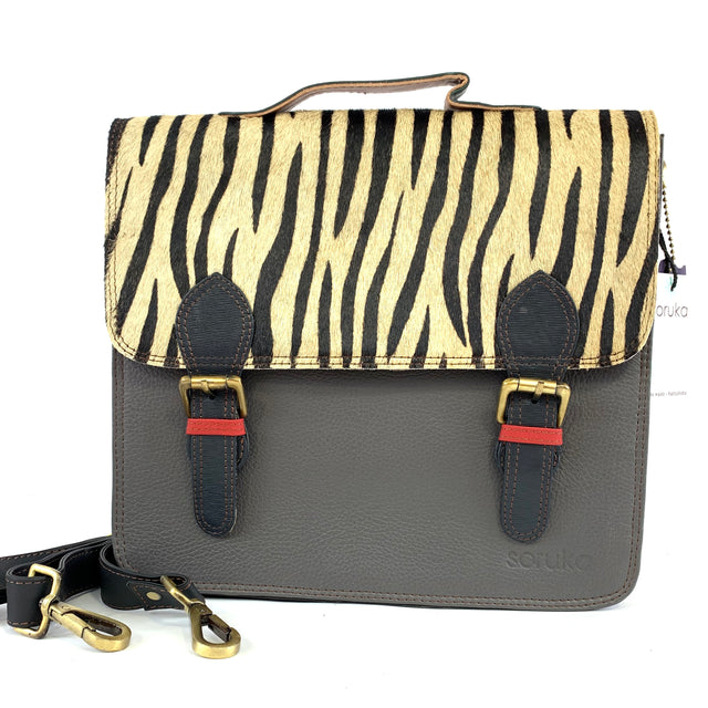 Animal print messenger bag in fair trade recycled leather