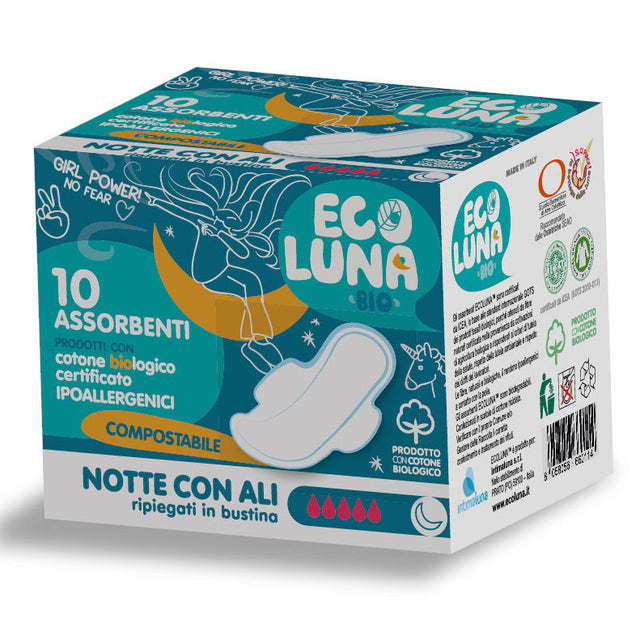 Assorbenti notte con ali EcoLuna COMPOSTABILI 10 pz