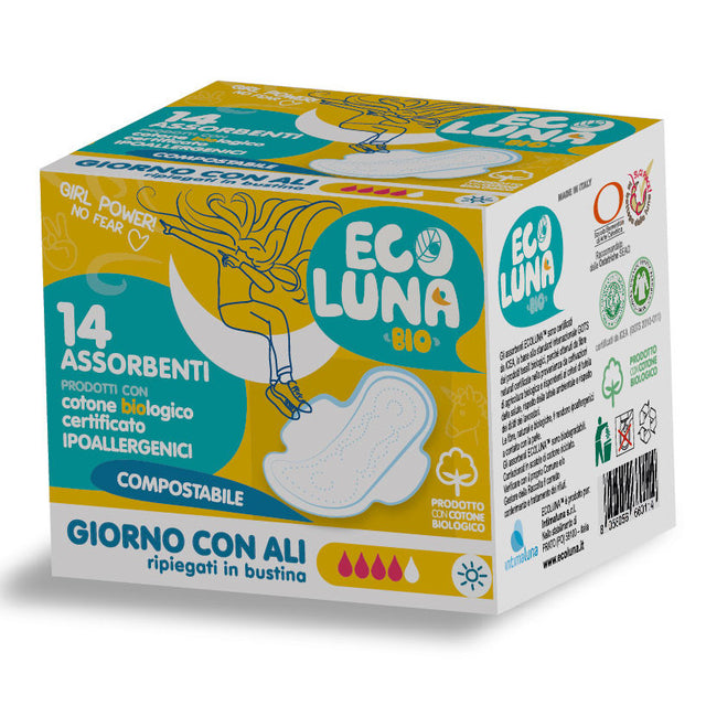 Assorbenti giorno con ali EcoLuna COMPOSTABILI 14 pz