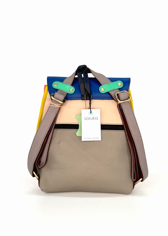 Multicolored Square backpack in Fairtrade recycled leather