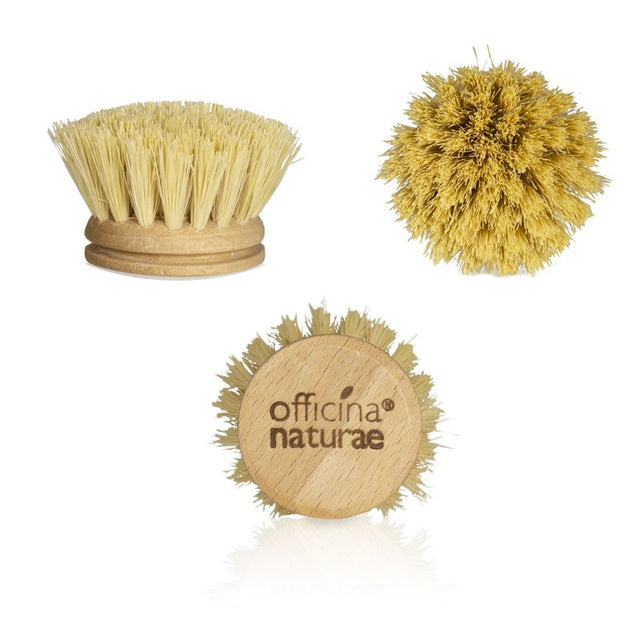 Dish brush made of wood and vegetable fibres