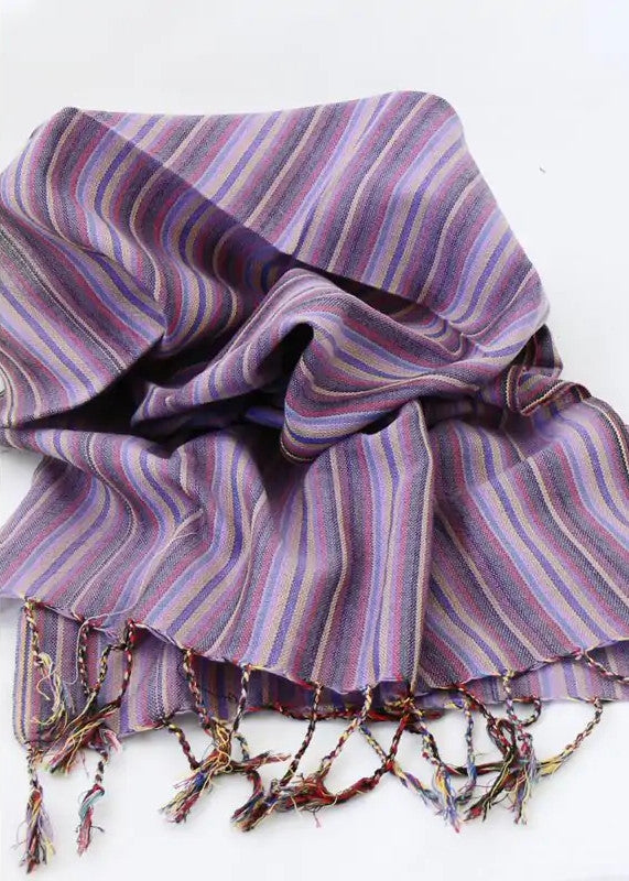 Handcrafted scarf with Lilac stripes in pure Fair Trade cotton