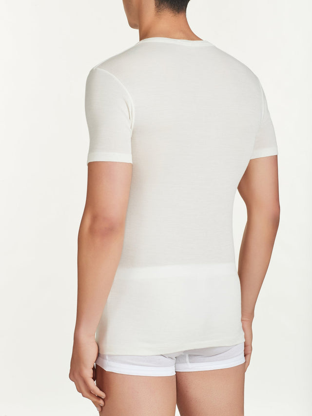 WSK men's V-neck t-shirt in pure merino wool and silk