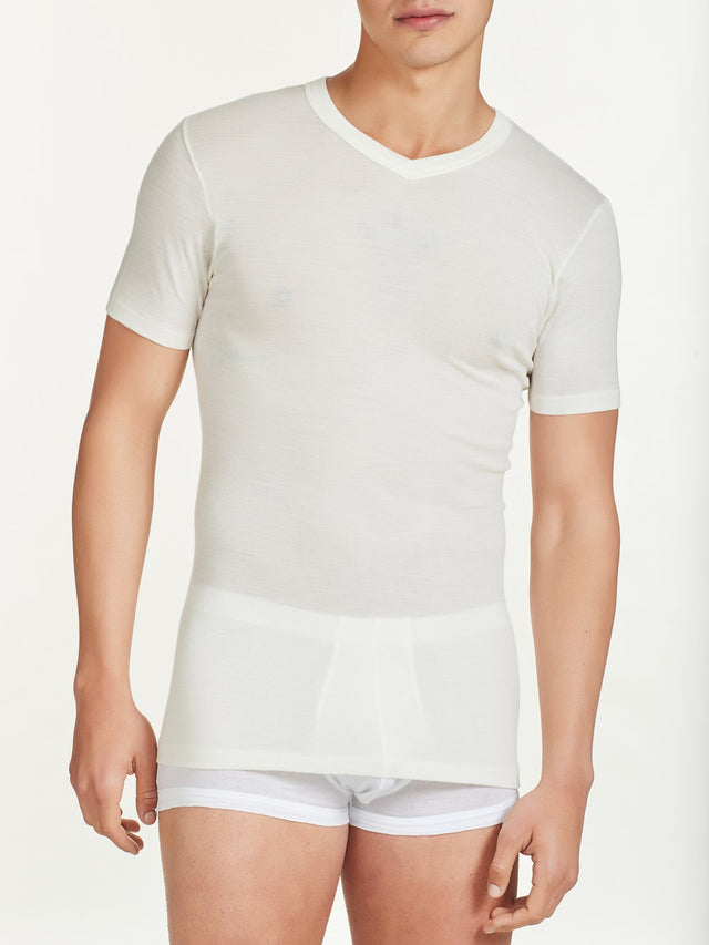 WSK men's V-neck t-shirt in pure merino wool and silk