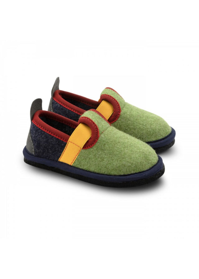 Muvy Green-Blue children's slippers in wool felt