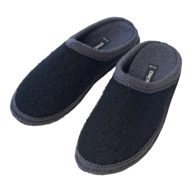 Two-tone black-grey pure boiled wool slippers