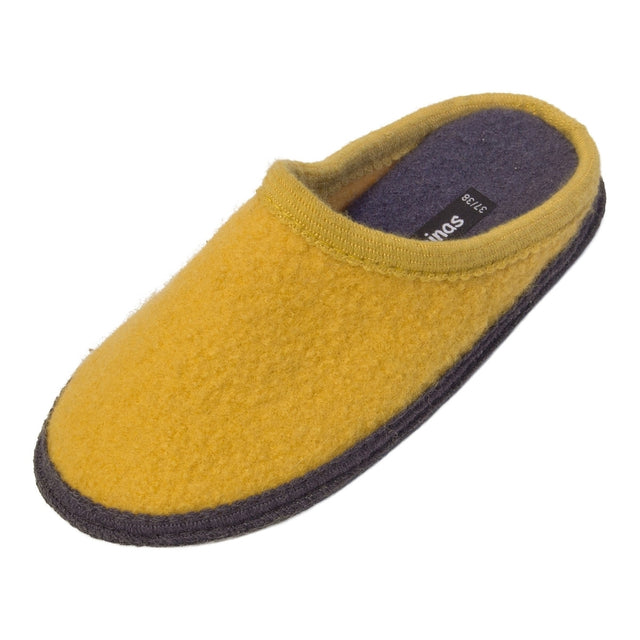 Slippers in pure boiled wool in two-tone mustard gray