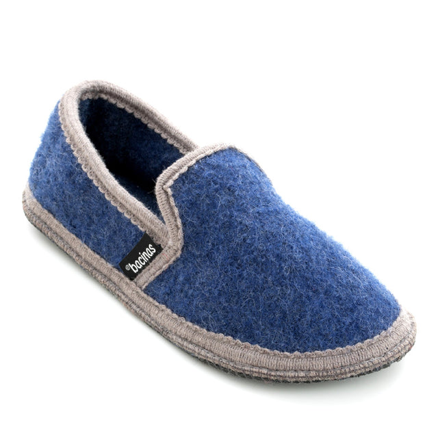 Closed slippers in pure boiled wool, two-tone blue grey