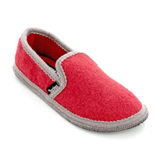 Closed slippers in pure boiled wool, two-tone red grey