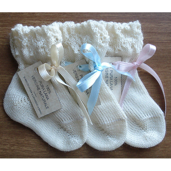 Calza neonato con fiocco in alpaca