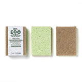 Double action sponge in vegetable cellulose and anti-scratch fibre