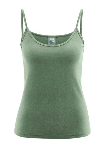 Narrow-strap tank top in hemp and organic cotton