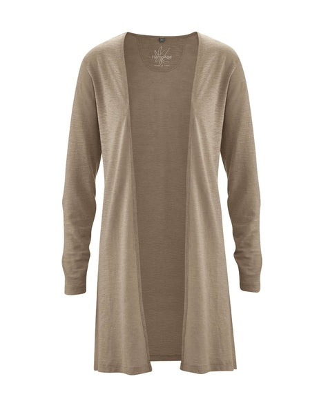 Long cardigan for women in hemp jersey and organic cotton