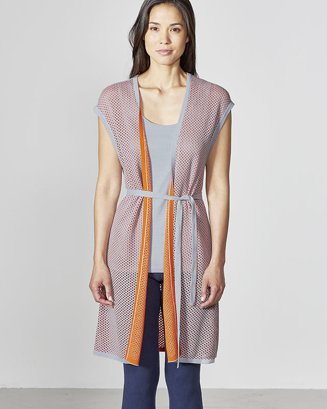 Long perforated vest for women in hemp and organic cotton