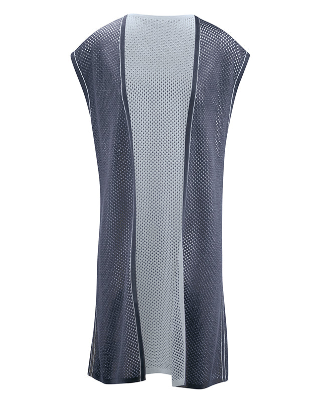 Long perforated vest for women in hemp and organic cotton