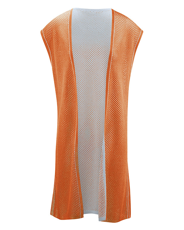 Long perforated vest for women in hemp and organic cotton