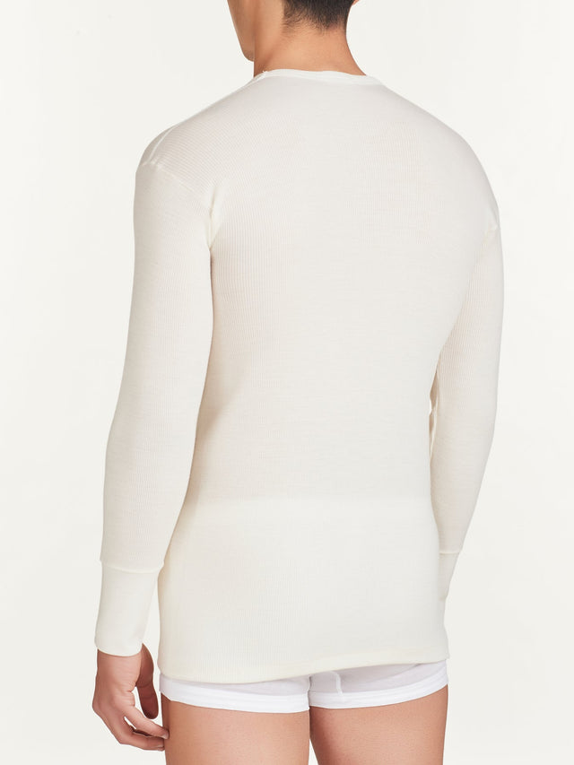 Men's crew-neck long-sleeved ribbed t-shirt in pure heavy merino wool