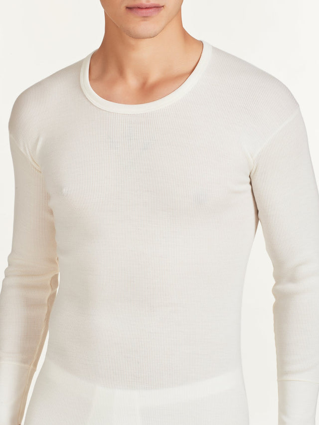 Men's crew-neck long-sleeved ribbed t-shirt in pure heavy merino wool