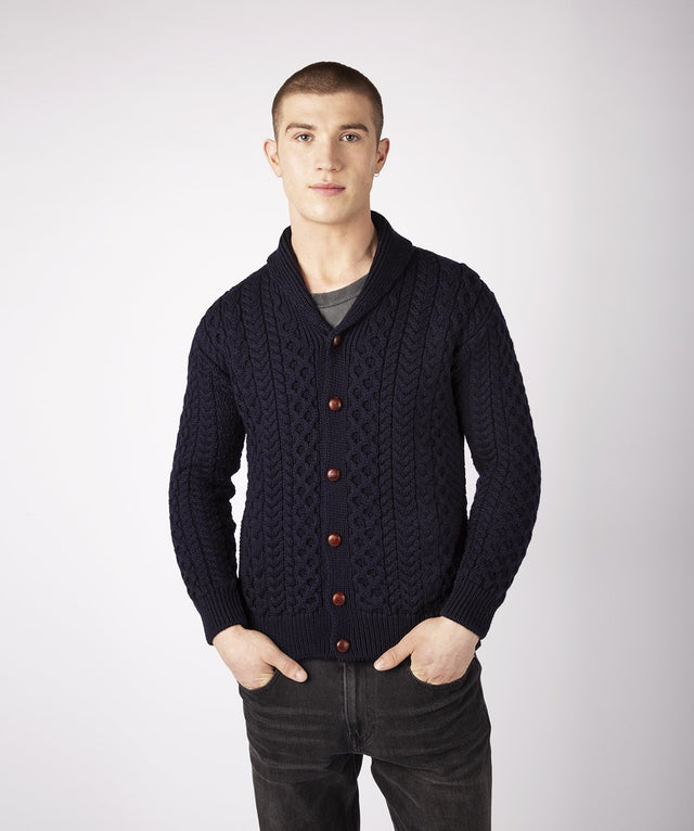 Aran Woodford men's cardigan in pure wool