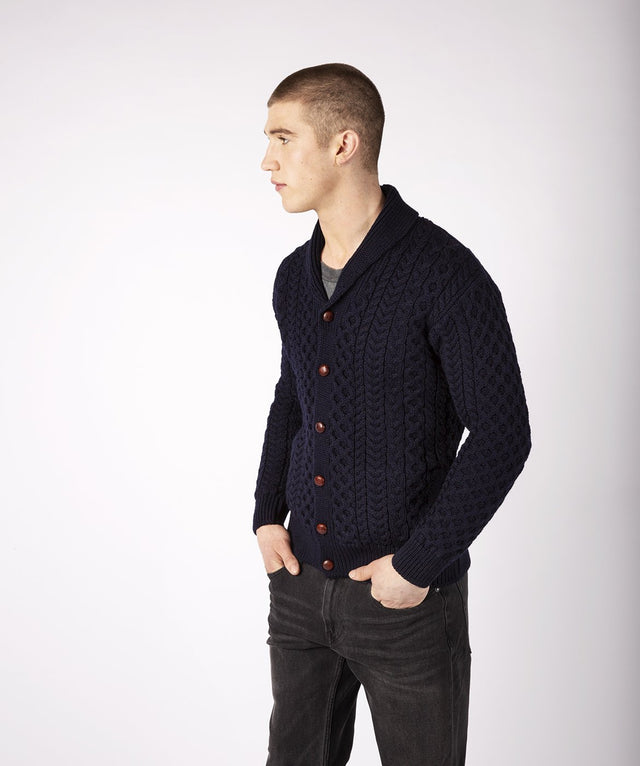 Aran Woodford men's cardigan in pure wool