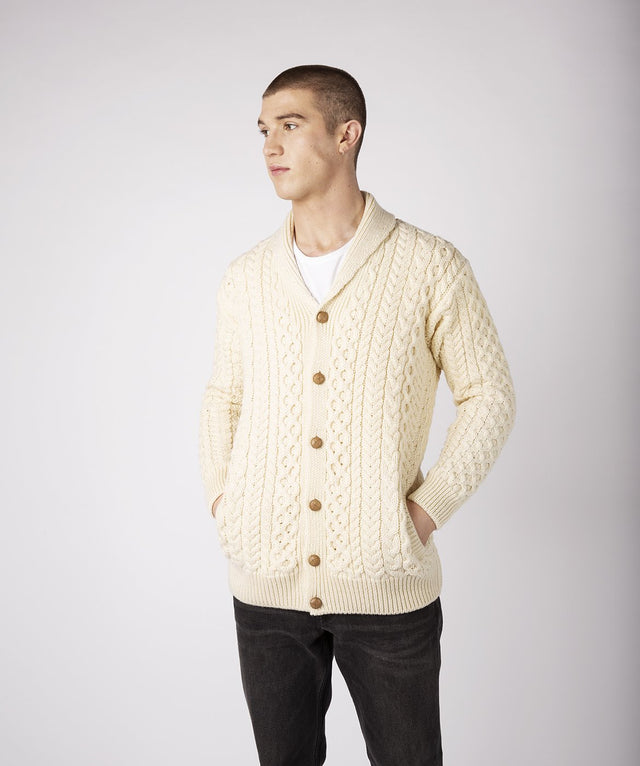 Aran Woodford men's cardigan in pure wool