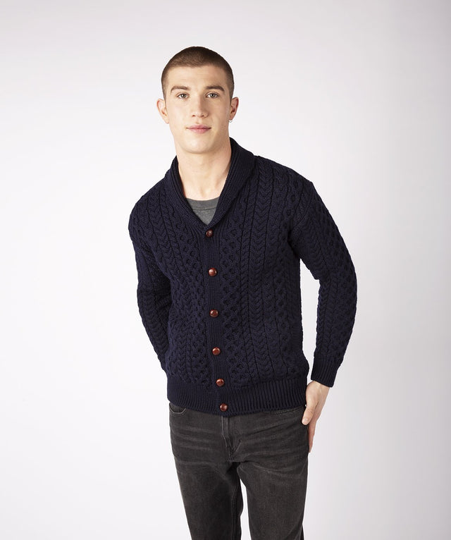 Aran Woodford men's cardigan in pure wool