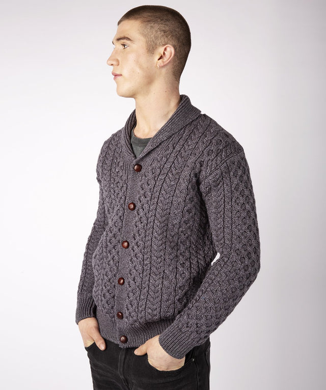 Aran Woodford men's cardigan in pure wool