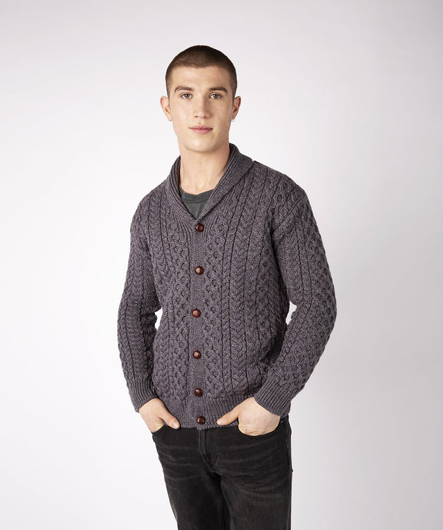 Aran Woodford men's cardigan in pure wool