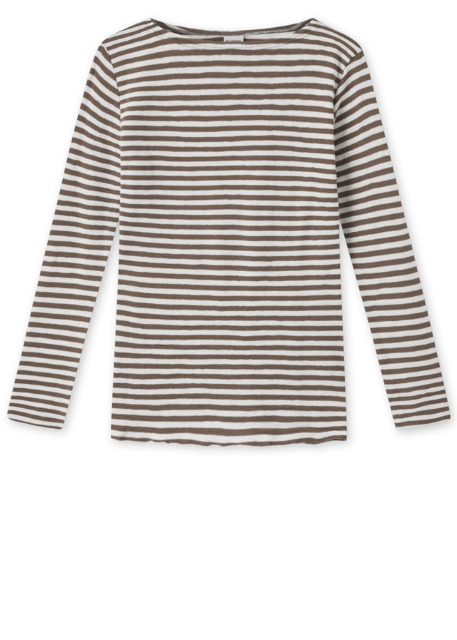 BLUSBAR striped boat neck sweater for women in pure merino wool