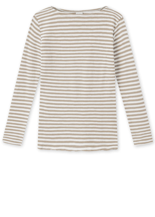 BLUSBAR striped boat neck sweater for women in pure merino wool