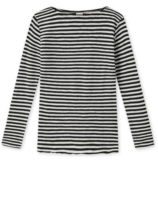 BLUSBAR striped boat neck sweater for women in pure merino wool