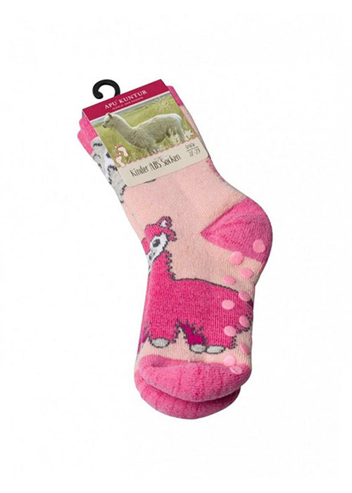 PINK ABS non-slip socks for girls in Baby Alpaka and wool