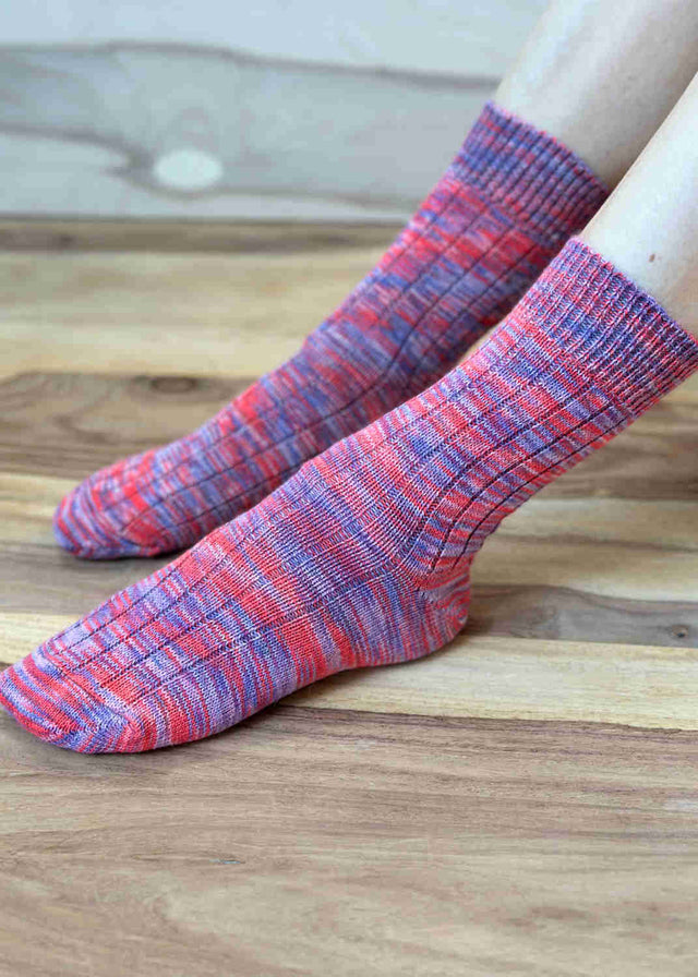 Short melange ribbed socks for women in Alpaca and Wool