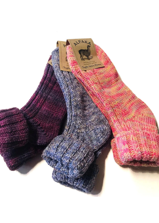 Melange socks with cuffs for women in Alpaca and Wool