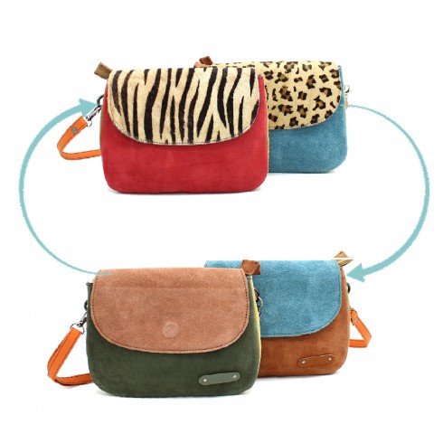 LEO reversible suede handbag in Fairtrade recycled leather