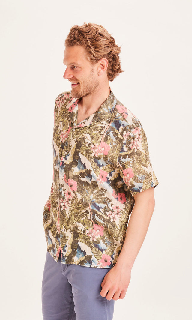 Camicia Uomo WAVE stampa Hawaii in 100% Lino Biologico